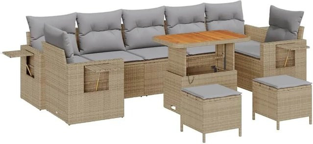 vidaXL Gartensofa-Set aus Poly-Rattan in Beige und Hellgrau mit 10 Kissen und Tisch - Bild 1