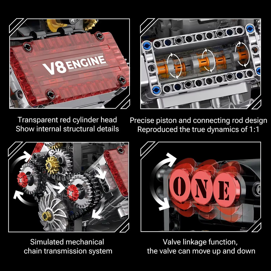 Stemedu MOC V8 Motorisiertes Simulations-Modell mit elektrischem Antrieb, Technisches Baustein-Set für Jungen und Erwachsene, Mehrfarbig - Bild 3
