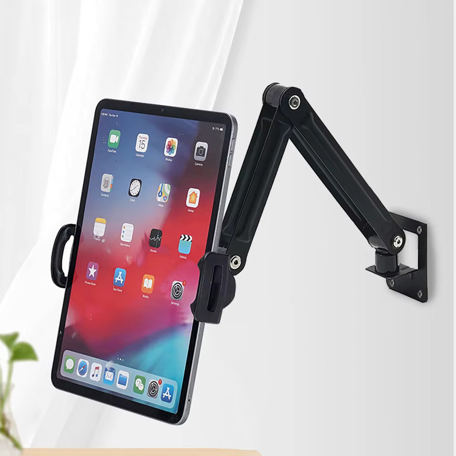OUTMIX Tablet-Wandhalterung aus Aluminiumlegierung in Schwarz, faltbarer und 360 Grad drehbarer Universeller Handy- und Tablet-Ständer - Bild 2