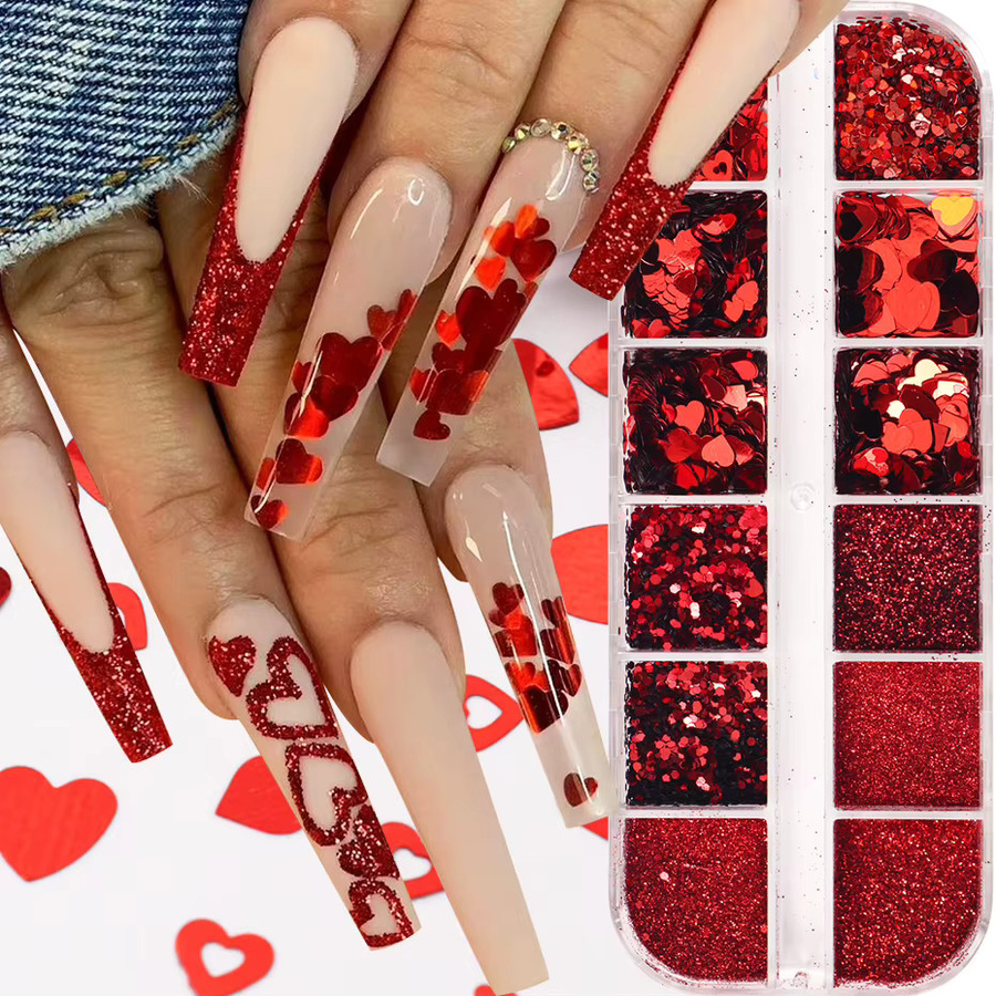 Full Beauty Nagelglitzer-Pailletten, rot, herzförmig, glänzend - Bild 2