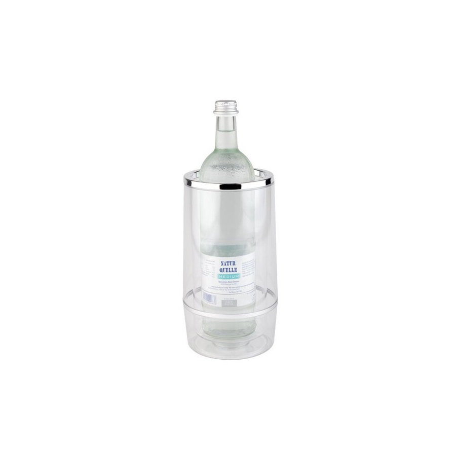 APS Flaschenkühler doppelwandig aus Kunststoff mit Chromrand, transparent-silber, Durchmesser: 11,5 cm, Höhe: 23 cm - Bild 1