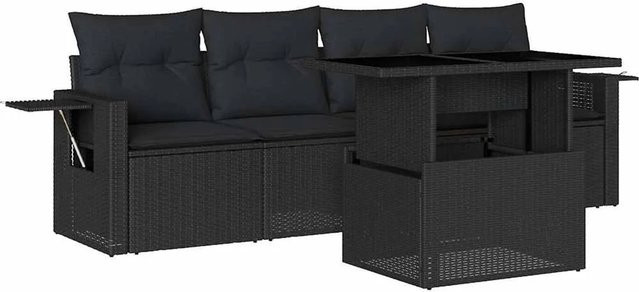 vidaXL 5-teilige Garten-Sofagarnitur aus Poly-Rattan mit Kissen in Schwarz - Bild 1