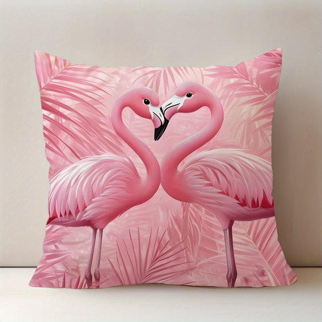VIKAMA Kissenbezüge mit Flamingo- und tropischem Blattmuster in Pink, quadratisch, 45 x 45 cm - Bild 1