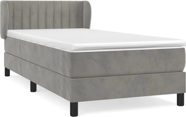 vidaXL Boxspringbett mit Matratze in Hellgrau, Hybridbett mit Taschenfederkern aus Samt, B/T/H: 80 x 200 cm - Bild 1