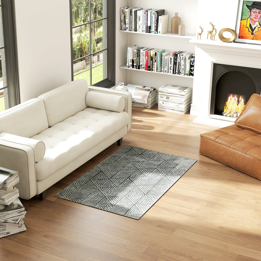 HOMCOM Wohnzimmerteppich im modernen Streifen-Design, waschbarer Flächenteppich für Wohnzimmer und Schlafzimmer, Dunkelgrau, B: 150 cm, T: 80 cm - Bild 2