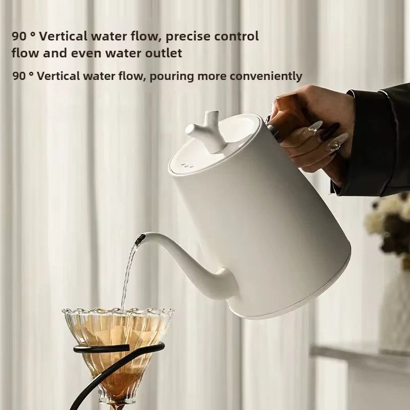 CoffeeTea Elektrischer Schwanenhals-Wasserkocher aus Edelstahl mit LED-Anzeige und Temperaturkontrolle, 1000 ml, Silber/Weiß - Bild 2