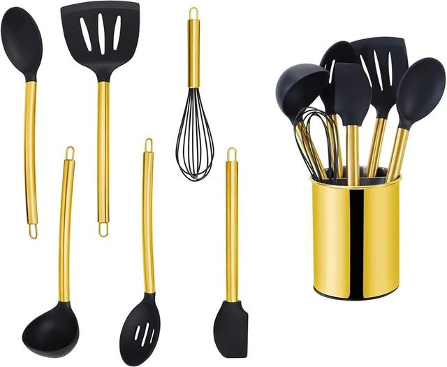 ECHTWERK Küchenhelfer-Set 7-teilig aus Edelstahl und Silikon in Gold, kratzfest - Bild 1