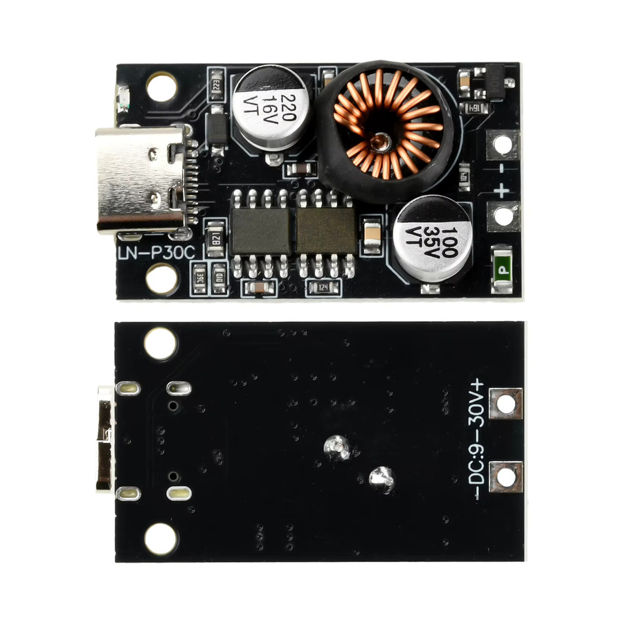 Schnelles Handy Lade Modul DC 10-30V 30W mit USB-C Port für PD3.0 und QC3.0 in Schwarz - Bild 2