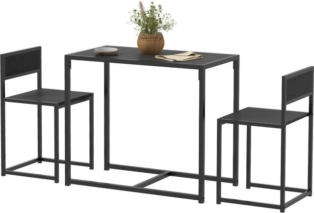 HOMCOM 3-teilige Essgruppe im Industriedesign mit Esstisch und 2 Stühlen aus Metall und MDF, Schwarz/Braun - Bild 1