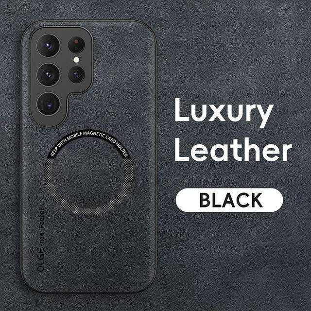 Luxuriöses magnetisches Lederetui für Samsung Galaxy S20 S21 S22 S23 S24 Ultra FE Note10 Note20 Plus mit MagSafe Wireless Charging in Schwarz - Bild 1