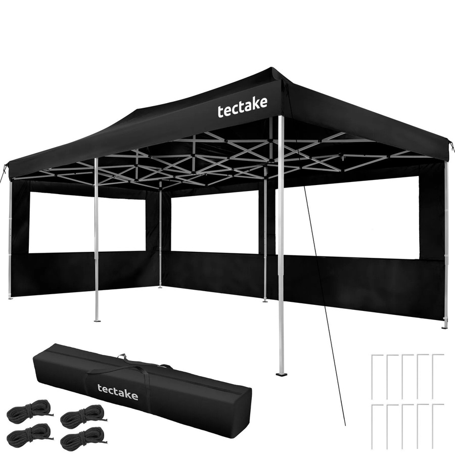 tectake Aluminium Faltpavillon Viola Schwarz mit 3 Seitenteilen und Fenstern, wasserdicht, B/T/H: 600 x 300 x 316 cm - Bild 3
