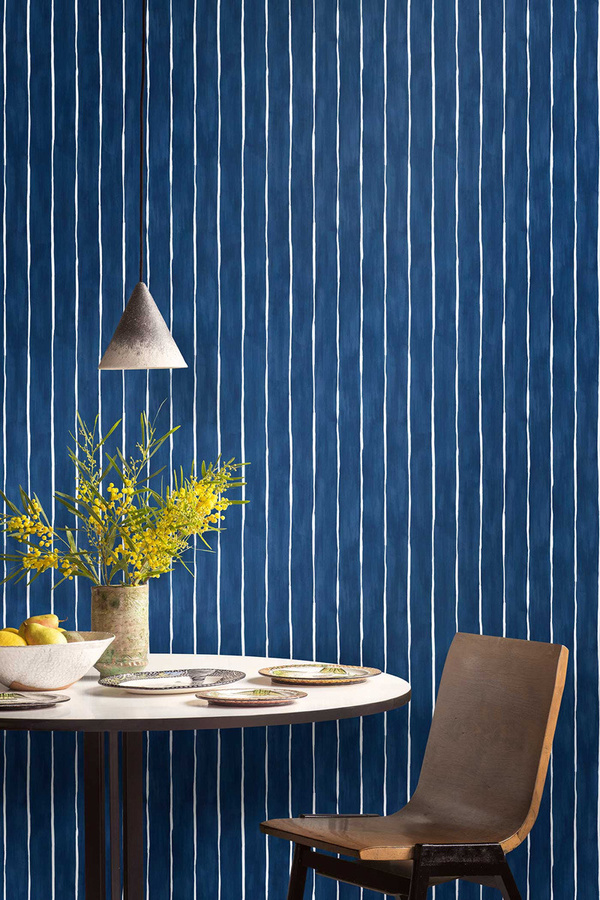Cole & Son Tapete Marquee Stripe in Blau, Vlies, abstraktes Streifenmuster, modern - Bild 1