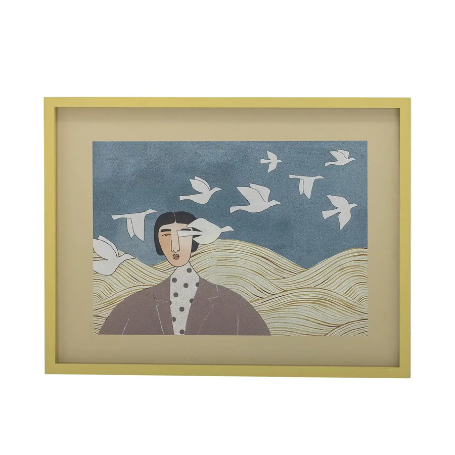 Bloomingville Bild Flyvielle Skandinavischer Stil mit Vögeln und Landschaft in Blau und Weiß, Breite: 47 cm, Höhe: 62 cm - Bild 1