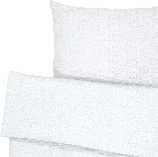 ERWIN M. Bettwäsche-Set Mallorca aus Baumwolle in Seersucker-Optik mit Hotelverschluss, Weiß, B: 160 cm, L: 210 cm und Kissen B: 65 cm, L: 100 cm - Bild 1