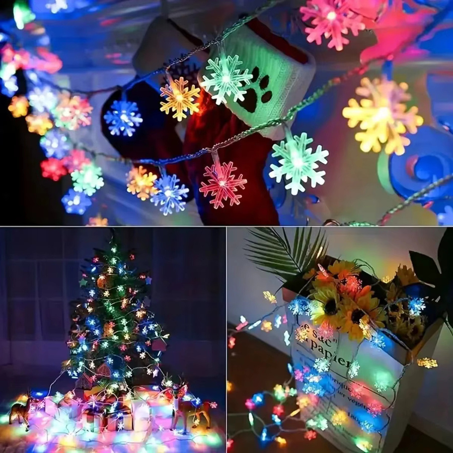 Schneeflocken-Lichterkette in Warmweiß mit USB- und Batteriebetrieb für Weihnachts- und Partydekoration - Bild 1