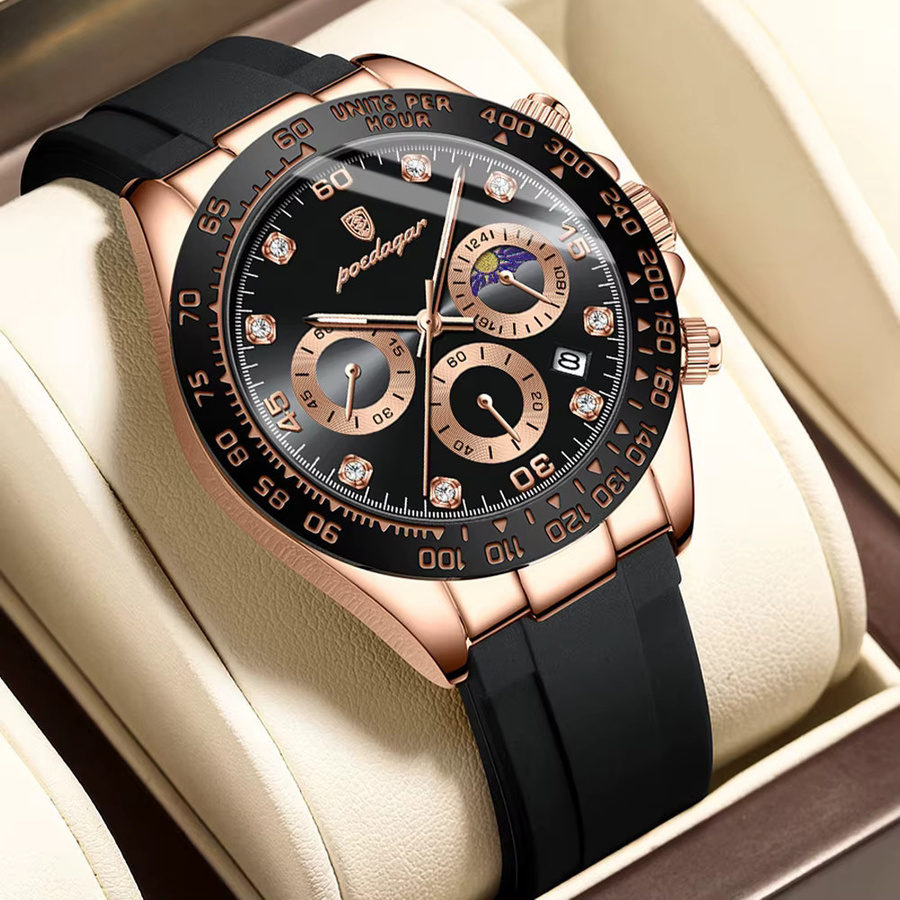 POEDAGAR Chronograph, Quarz, Silber, Silikon, Herren - Bild 2