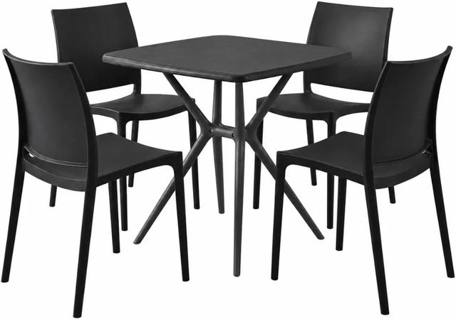DELUKE Gartenmöbel-Set GRETA aus Kunststoff mit Tisch und 4 Stühlen in Schwarz, B/T/H: 156 x 156 x 81 cm - Bild 1