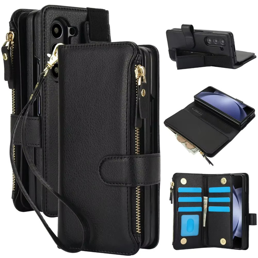 Samsung Umhängetasche aus Lanyard-Leder für Galaxy Z Fold 3, 4, 5, 6, 7 in Braun mit Armband, Kartenhalter und Brieftasche - Bild 7