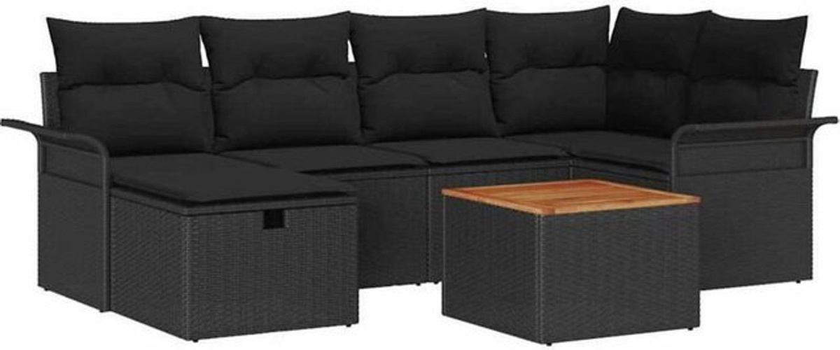 vidaXL Garten-Sofa-Set aus Polyrattan mit 7-teiligem Kissen-Set in Schwarz für moderne Loungemöbel - Bild 1
