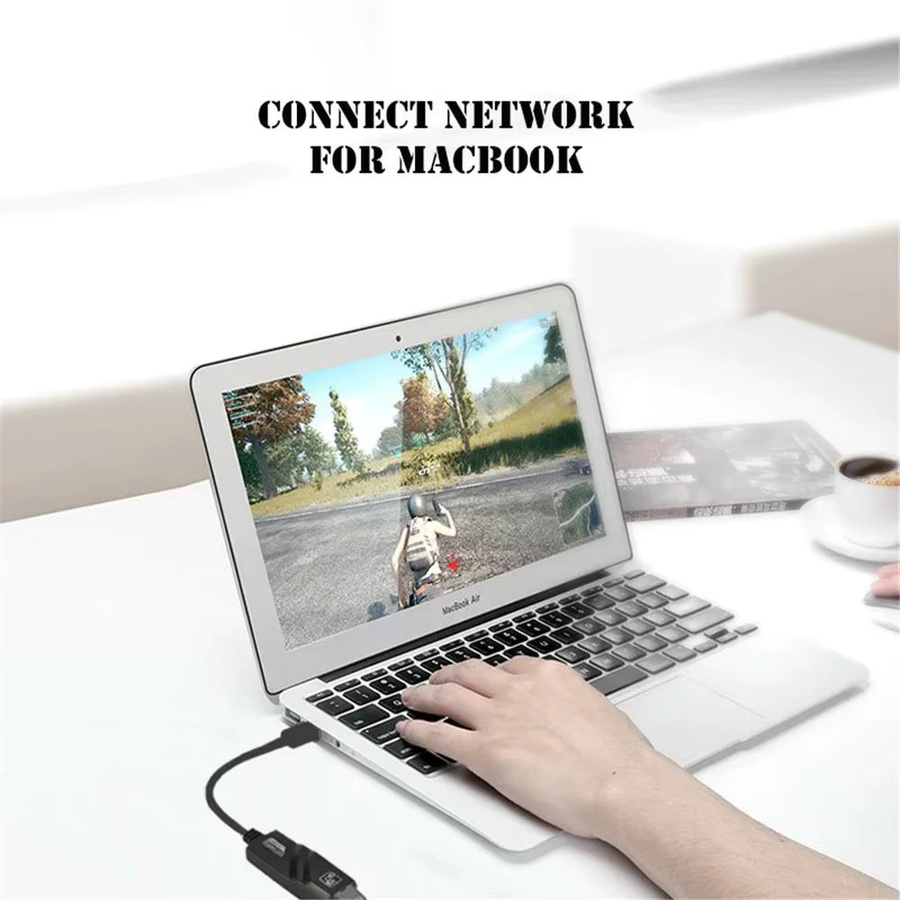 SEamopar USB-C Ethernet-Adapter mit 1000 Mbit/s LAN-Anschluss, RJ45-Netzwerkkarte für Laptop in Schwarz - Bild 2