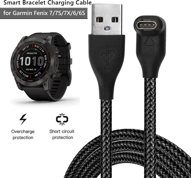 USB-Ladekabel für Garmin Smartwatches Fenix, Vivoactive, Forerunner und Instinct in Schwarz, Länge: 1 m - Bild 1