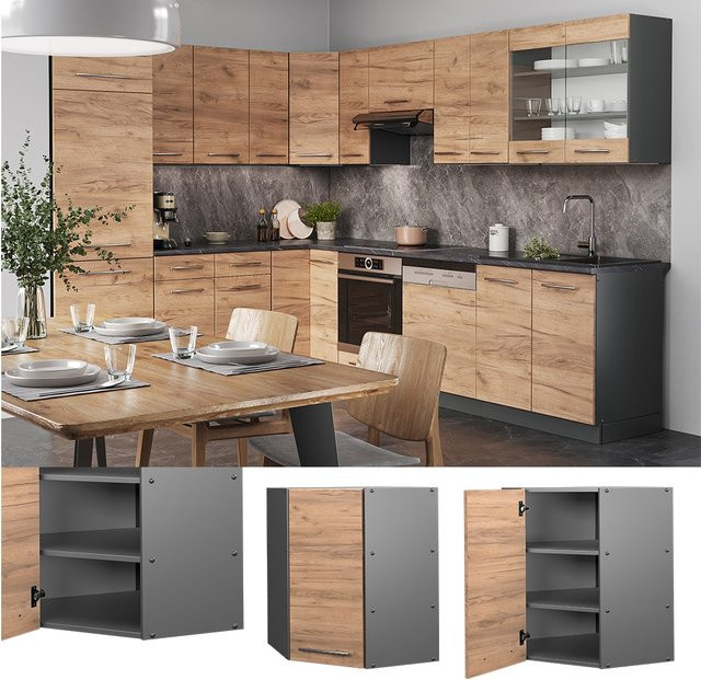 Vicco Eckhängeschrank Fame-Line Küchenschrank in Anthrazit und Eiche mit Softclose-Scharnieren und Einlegeboden, Breite: 57 cm, Höhe: 72 cm, Tiefe: 52 cm - Bild 1