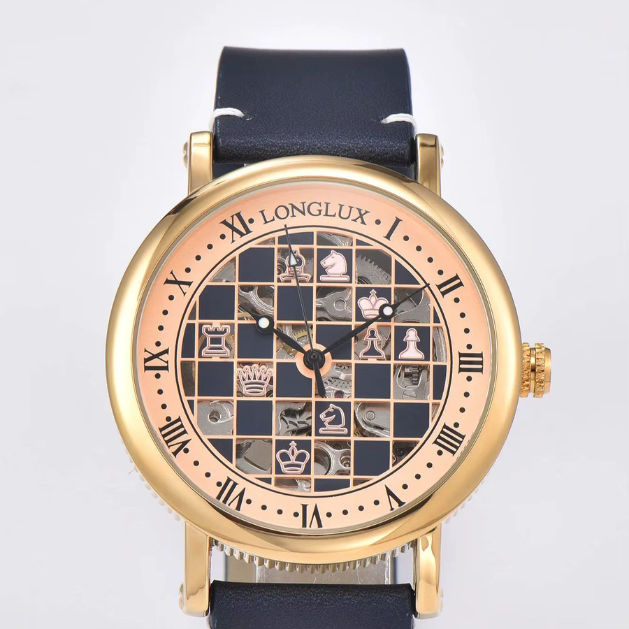 LONGLUX Armbanduhr Automatik, Roségold, Leder, Herren, Vintage - Bild 5