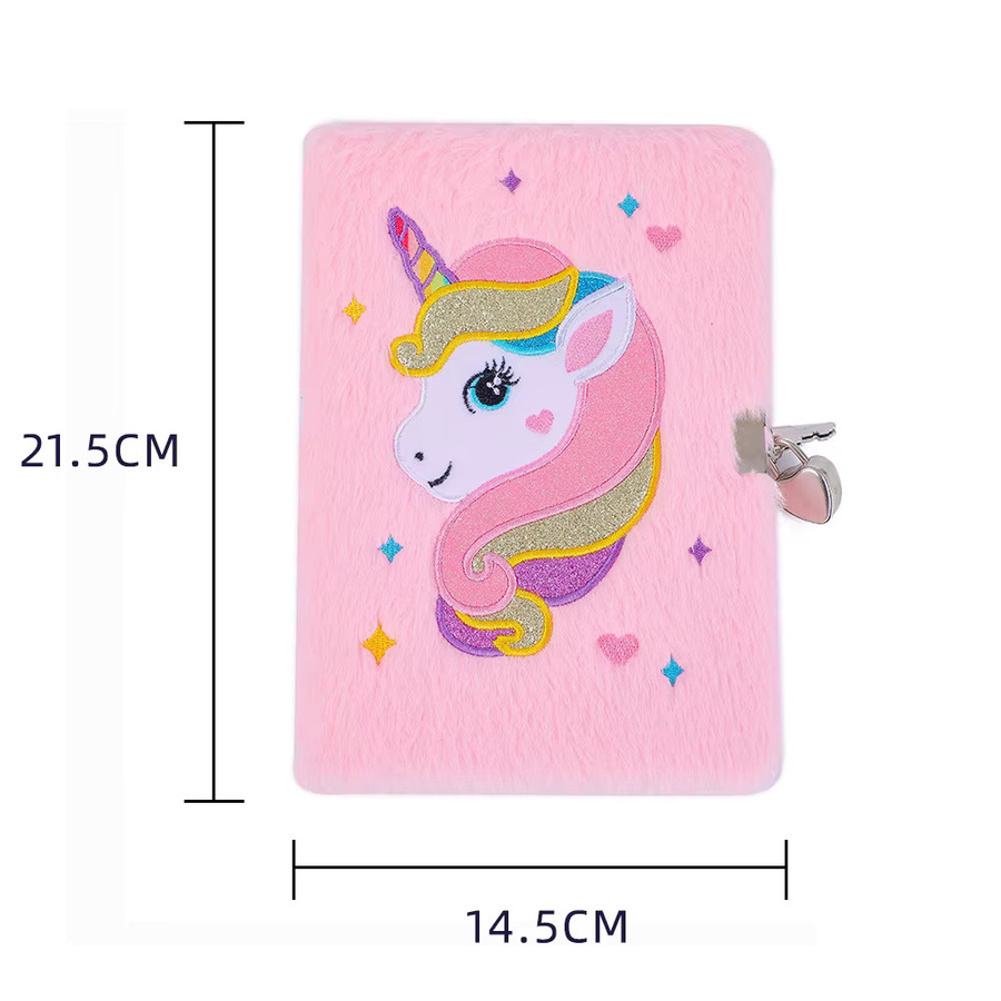 Abschließbares Einhorn Tagebuch aus Plüsch im A5 Format für Kinder und Mädchen, buntes Notizbuch mit Hardcover und linierten Seiten - Bild 2