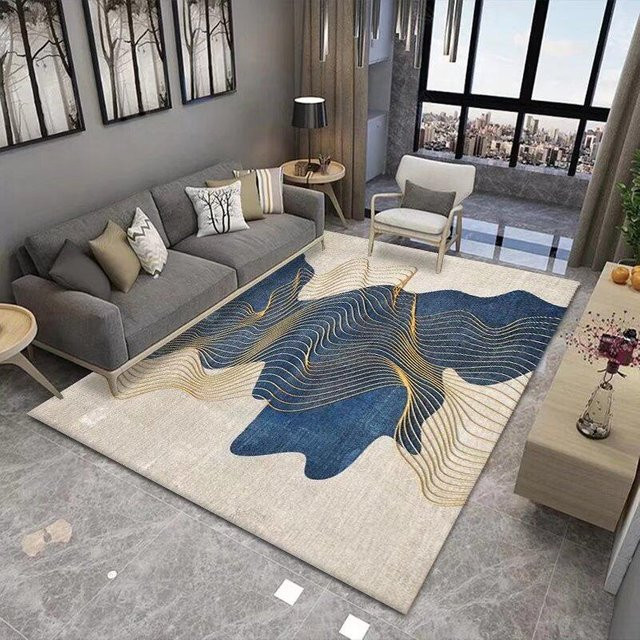 Moderner Teppich in Blau mit chinesischem Design, rutschfest und pflegeleicht, B/T: 140 x 200 cm - Bild 1