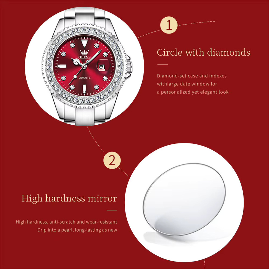 OLEVS Armbanduhr, Diamant, Quarz, Edelstahl, Silber, Damen - Bild 3