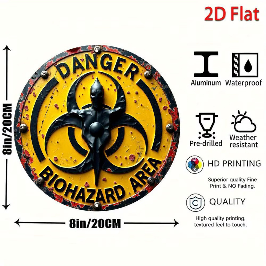CIFBUY Vintage Biohazard-Symbol Aluminiumschild Gelb Rund Wanddekoration aus Metall - Bild 6