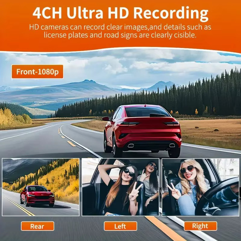 Etymoofox 360 Grad Auto Dashcam mit 4 Kameras in Schwarz, 4K Auflösung, drehbarer IPS-Bildschirm, Nachtsicht und 24-Stunden-Parküberwachung mit G-Sensor und Black Box Funktion - Bild 2