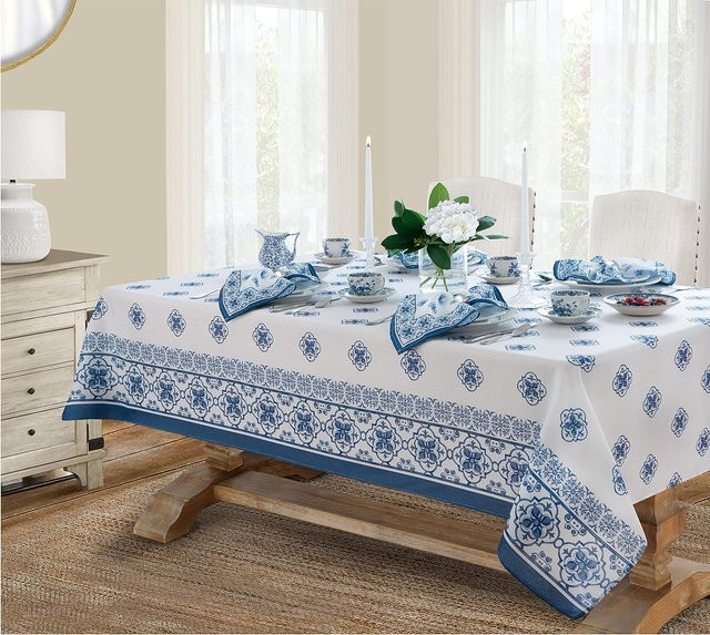 JINGYUE Pet Tischdecke Zitronenhain mit blauem Muster aus Polyester, wasserabweisend und abwischbar, B/L: 140 x 180 cm - Bild 1