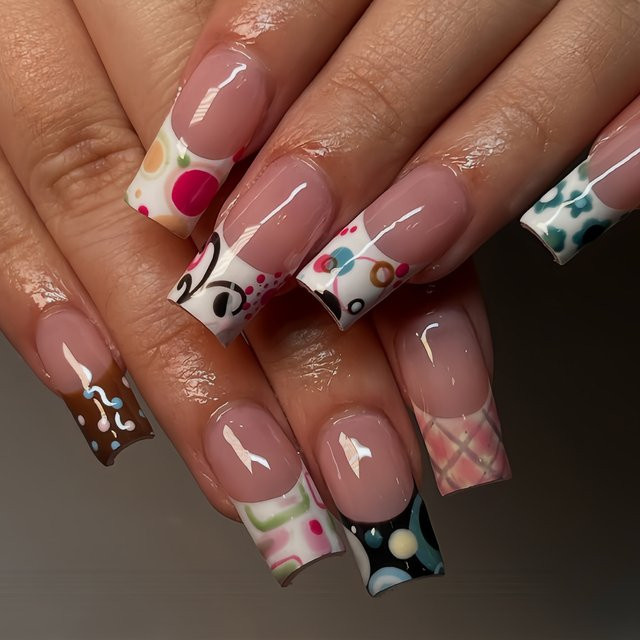 YADORNOS Kunstnägel, Wellenpunkt-Blumendesign, Glänzend, Damen, 24 Stück - Bild 1