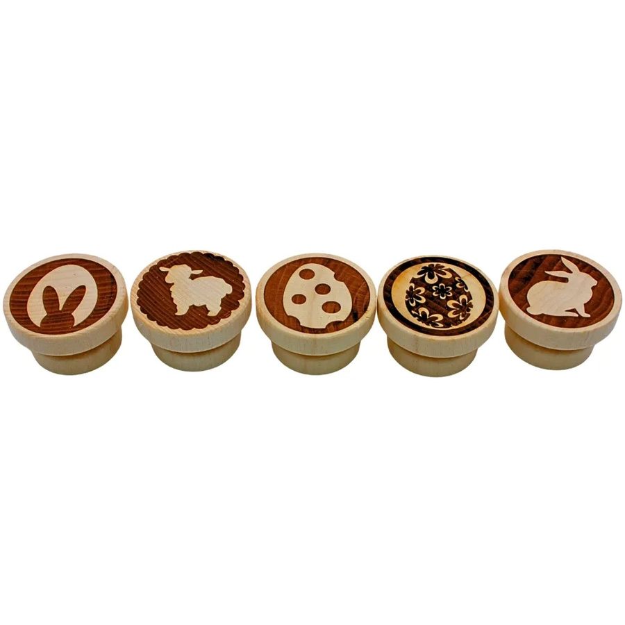 Dekohelden24 5er Set Teigstempel aus Holz mit Ostermotiven, Farbe: Braun, B/T/H: 5 x 5 x 3 cm pro Stempel - Bild 2