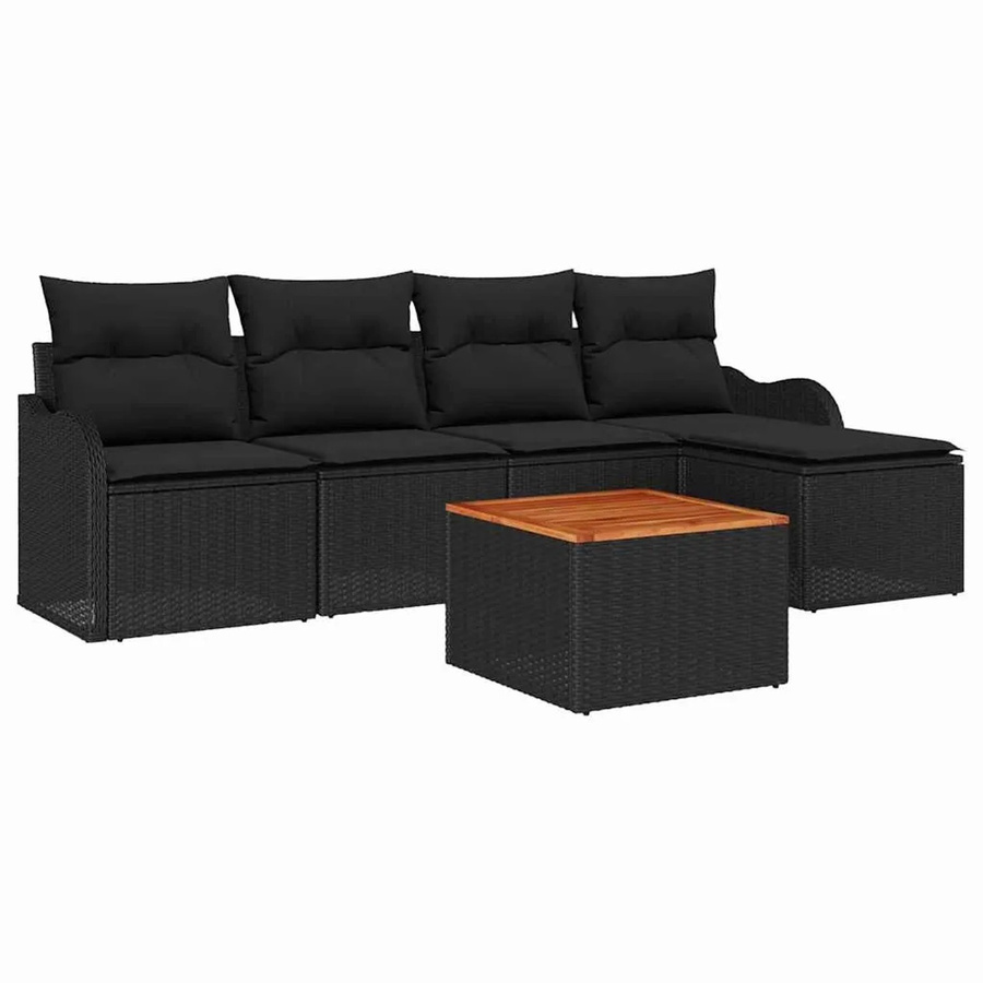 vidaXL Garten-Sofa-Set 6-teilig aus Polyrattan in Schwarz mit Polsterung und L-Form für Garten, Terrasse oder Balkon - Bild 2