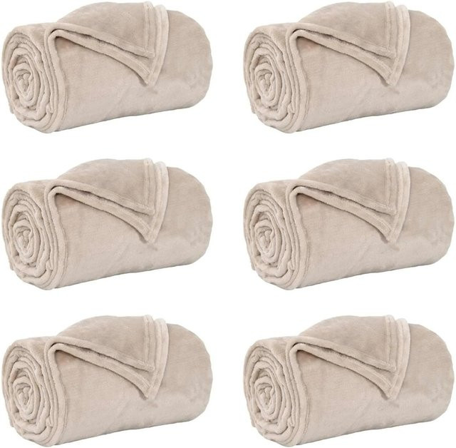 6er-Set vidaXL Wohndecken aus Fleece in Beige, B/B: 130 x 150 cm - Bild 1