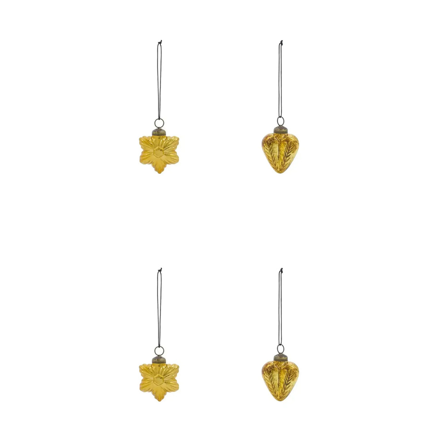 House Doctor Weihnachtskugeln aus Glas in Gold mit Herz und Stern, 4 Stück - Bild 1