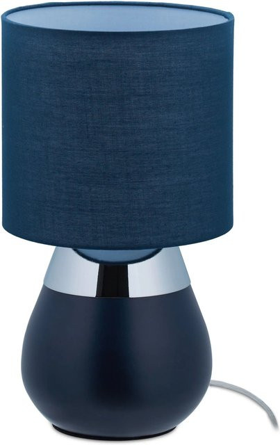 Relaxdays Nachttischlampe mit Touch-Funktion in Dunkelblau aus Eisen und Stoff, Höhe: 40 cm, Breite: 18 cm, Tiefe: 18 cm - Bild 1