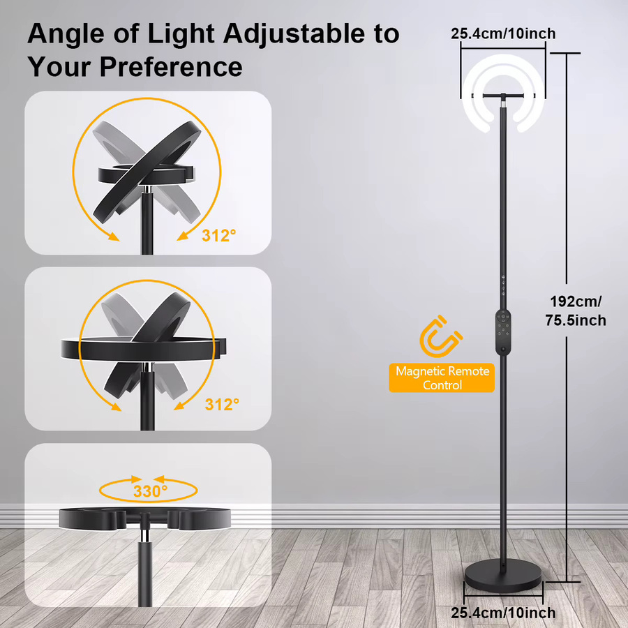 Nexillumi Smarte LED-Stehlampe in Weiß mit Fernbedienung, dimmbar und verstellbar für Wohnzimmer, Schlafzimmer und Home-Office, H x B x T: 192,0 x 25,4 x 25,4 cm - Bild 3
