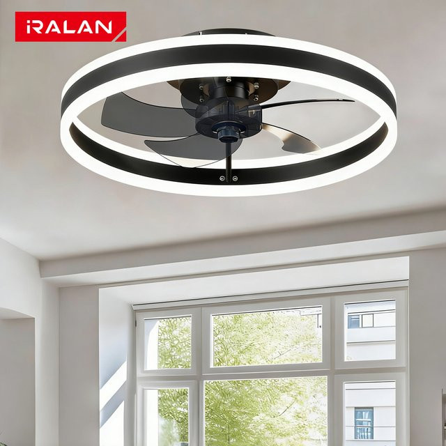 IRALAN Moderne LED Deckenleuchte mit Deckenventilator und Fernbedienung aus Acryl, Rund, Schwarz/Weiß - Bild 1