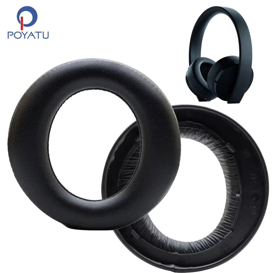 POYATU CUHYA-0080 Ersatz-Ohrpolster für Sony PlayStation Gold Wireless Headset 2018, Kopfhörer-Kissenschalen in Gold und Schwarz - Bild 2