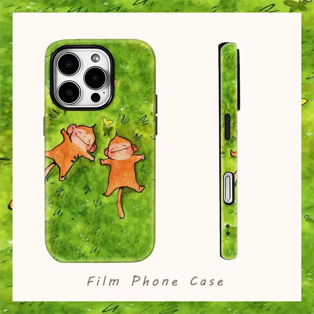 Green Grass Monkey Handyhülle in Grün mit doppelschichtiger Rückseite für iPhone 16 15 14 13 12 11 Pro Max Plus X XS XR XS Max 7 8 - Bild 1