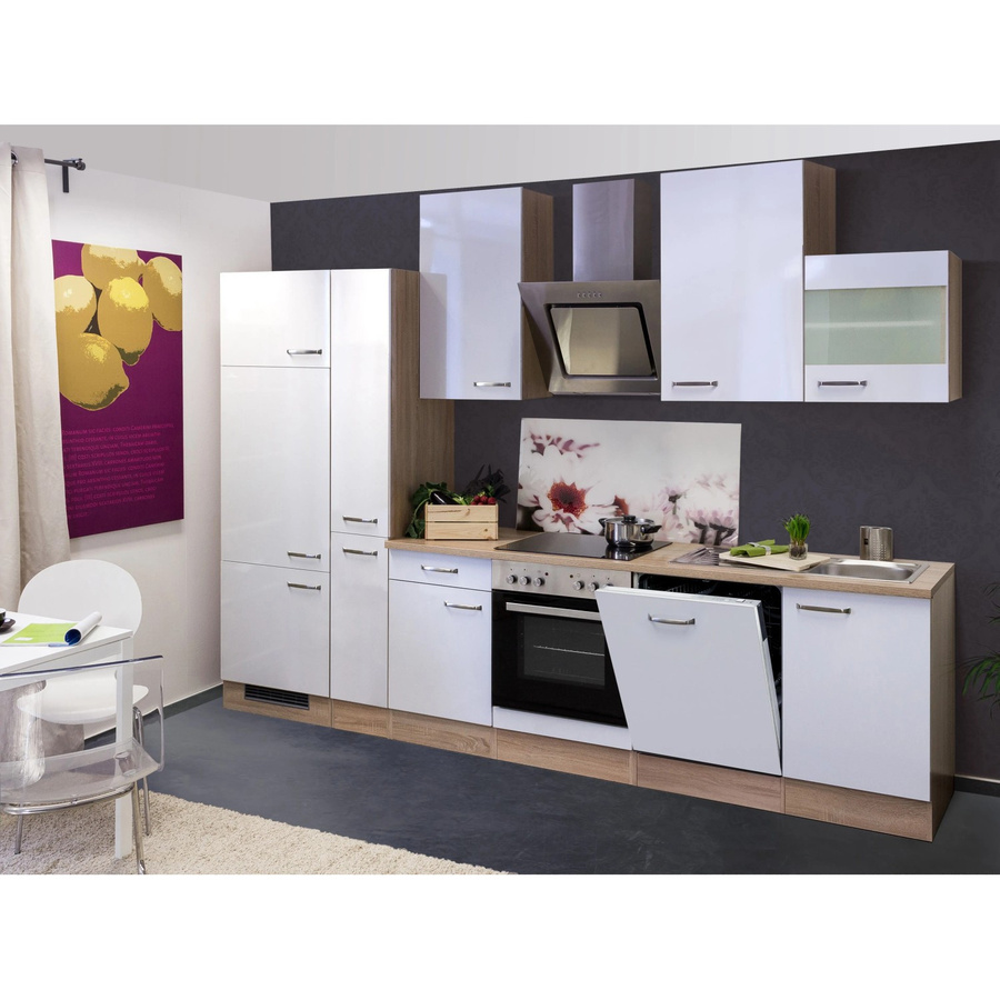 Flex-Well Exclusiv Küchenzeile Valero in Hochglanz Weiß mit integrierten Elementen, Breite: 310 cm, Tiefe: 57 cm, Höhe: 200 cm - Bild 2