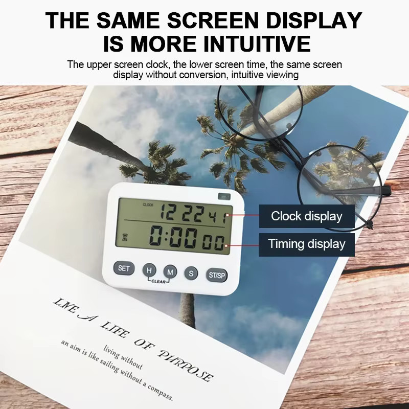 Dualer digitaler Küchentimer mit großem LCD-Display und Vibrationsfunktion in Weiß - Bild 3
