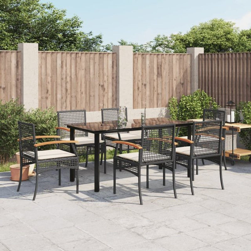 Vidaxl 7-teiliges Gartenmöbel-Set aus Polyrattan mit Kissen in Schwarz - Bild 1