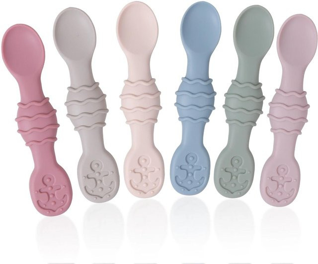 Kidsly Baby-Fütterungslöffel Set aus Silikon, 6 Stück, BPA-frei, ergonomisch, Mehrfarbig - Bild 1