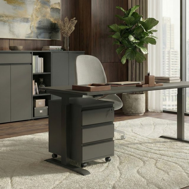 Höhenverstellbarer Schreibtisch Stuttgart von KADIMA DESIGN in Graphit mit C-Fuß, B/T: 120 x 80 cm - Bild 1
