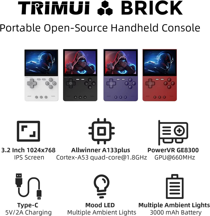 Trimui Brick Retro Handheld-Spielkonsole mit 3,2 Zoll IPS-Bildschirm und Linux-System in Weiß - Bild 4