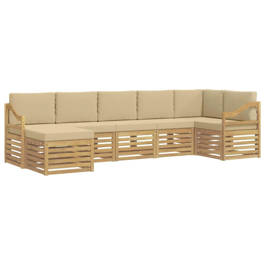 vidaXL Outdoor-Sofagarnitur aus Akazienholz in Weiß und Beige, 7-teiliges L-Shape Gartenmöbel-Set mit Polstern und Ottoman - Bild 2